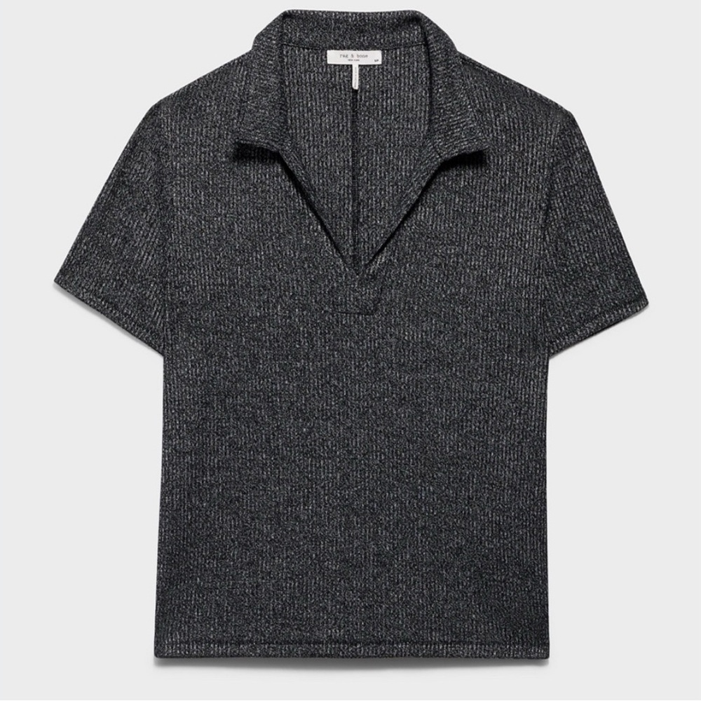 NWOT Rag and Bone Women’s The Knit Rib Heather Gray Polo Shirt Medium Softest